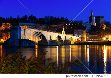 Night view of Pont St-Benezet and Avignon Cathedral, France Night view of Pont St-Benezet and Avignon Cathedral, France 121956966