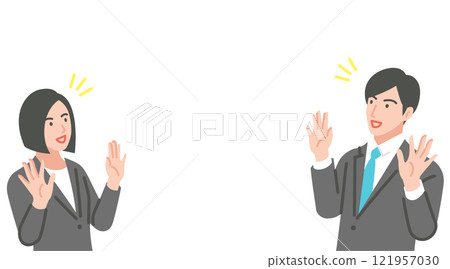 Men and women in suits who are surprised to spread their hands 121957030