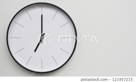 Wall Clock Showing 19.00/07.00 O'Clock on White Wooden Surface - Perfect for Time Management and Scheduling Concepts Wall Clock Showing 19.00/07.00 O'Clock on White Wooden Surface - Perfect for Time Management and Scheduling Concepts 121957215