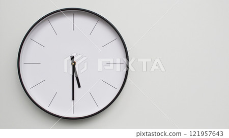 Wall Clock Showing 17.30/05.30 O'Clock on White Wooden Surface - Perfect for Time Management and Scheduling Concepts Wall Clock Showing 17.30/05.30 O'Clock on White Wooden Surface - Perfect for Time Management and Scheduling Concepts 121957643