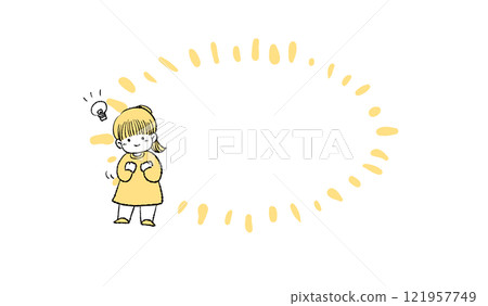 Illustration of a smiling girl posing with a fist pump and effect lines 121957749