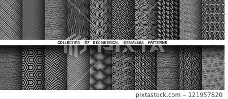 Geometric set of seamless black and gray patterns. Simple vector graphics Geometric set of seamless black and gray patterns. Simple vector graphics 121957820