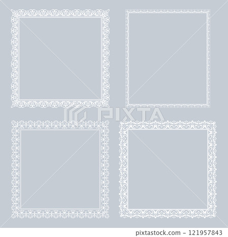 Set of decorative frames Elegant vector element for design in Eastern style, place for text. Floral gray and white borders. Lace illustration for invitations and greeting cards Set of decorative frames Elegant vector element for design in Eastern style, place for text. Floral gray and white borders. Lace illustration for invitations and greeting cards 121957843