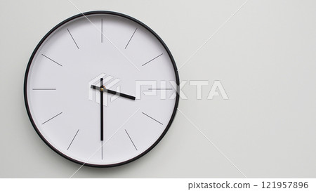 Wall Clock Showing 15.30/03.30 O'Clock on White Wooden Surface - Perfect for Time Management and Scheduling Concepts Wall Clock Showing 15.30/03.30 O'Clock on White Wooden Surface - Perfect for Time Management and Scheduling Concepts 121957896
