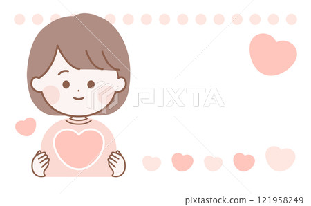 Illustration frame of a gentle woman holding a heart 121958249