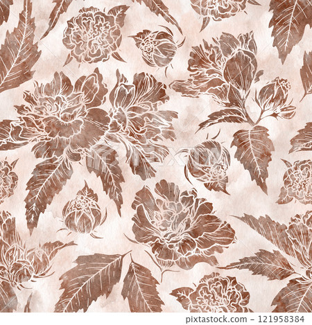 Watercolor texture floral seamless pattern in the 2025 color of the year Mocha Mousse. Hand drawn background with warm brown tone. Perfect for creating trendy graphic resource and designs. Watercolor texture floral seamless pattern in the 2025 color of the year Mocha Mousse. Hand drawn background with warm brown tone. Perfect for creating trendy graphic resource and designs. 121958384