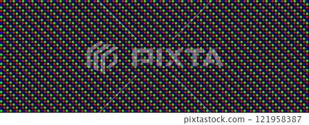 RGB pixel seamless pattern. Repeating LED screen background. LCD display circle dots wallpaper. Red Green Blue pixelated monitor texture. Repeated round dot crt display backdrop. Vector RGB pixel seamless pattern. Repeating LED screen background. LCD display circle dots wallpaper. Red Green Blue pixelated monitor texture. Repeated round dot crt display backdrop. Vector 121958387