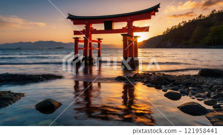 Torii漂浮在海中 121958441