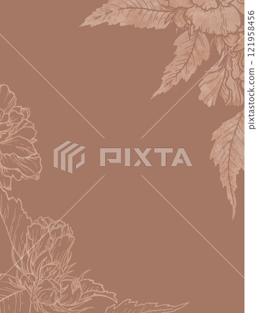 Floral background in the 2025 color of the year Mocha Mousse. Hand drawn outline and silhouette flowers with warm brown tone. Perfect for creating trendy graphic resource and stylish designs. 121958456