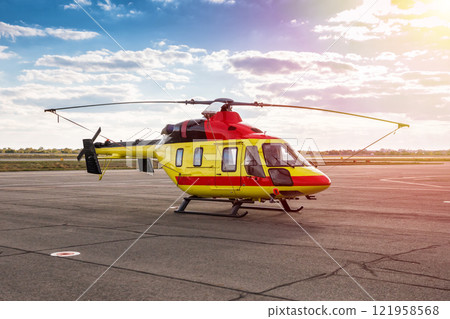 Modern medical helicopter at the helipad Modern medical helicopter at the helipad 121958568
