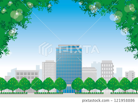 新綠季節辦公大樓插畫 新綠季節辦公大樓插畫 121958886