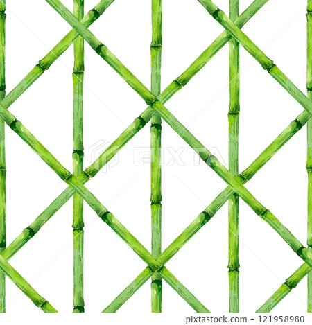 Beautiful seamless pattern with hand drawn bamboo lattice in vacation style. Ready print design. 121958980