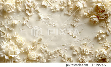 Elegant White 3D Rose Relief Background 121959079