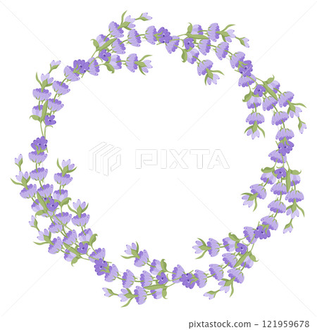 Wreath of lavender flowers. Element of purple delicate flowers for your design. Vector illustration isolated on white background. 121959678