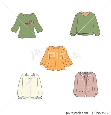 Cute Colorful Girl Outfit Collection of Top Clothes Shirt Blazer Suit Sweater Fashion Clothing 121959867