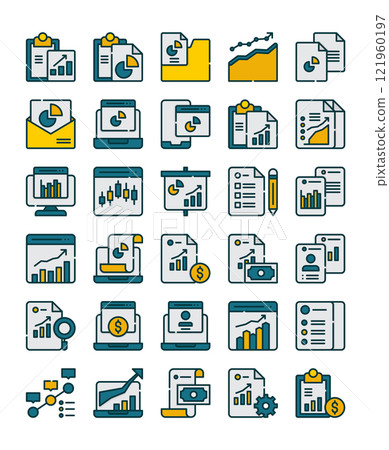 set of document report filled outline icon element 121960197