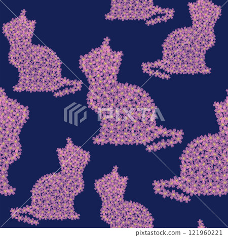 Seamless pattern of cute kittens with cherry blossoms 121960221