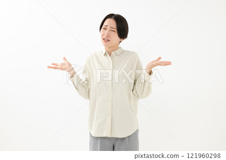 Troubled woman, giving up, worried 121960298