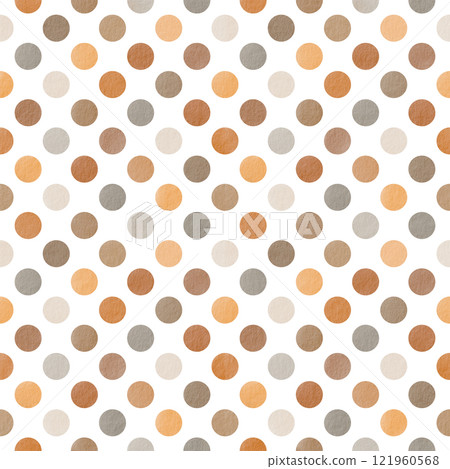 Seamless pattern in multicolored polka dots with paper texture in warm fall holiday theme, confetti.Watercolor hand illustration as a background for harvest festival,birthday party,children's party 121960568