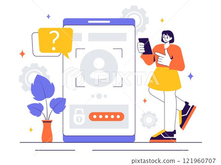 Identification Vector Illustration of an Identity Card Featuring a Photo, Personal Information, and Document Details in a Face ID Recognition System Identification Vector Illustration of an Identity Card Featuring a Photo, Personal Information, and Document Details in a Face ID Recognition System 121960707