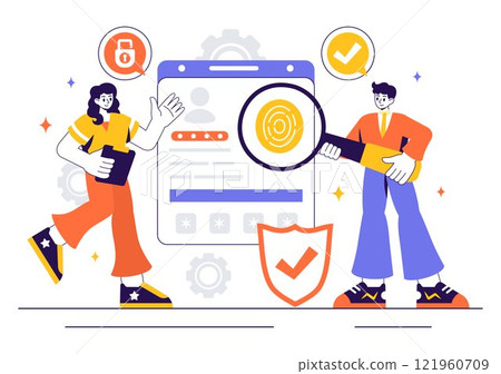 Identification Vector Illustration of an Identity Card Featuring a Photo, Personal Information, and Document Details in a Face ID Recognition System 121960709