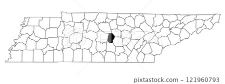 Map of cannon County in Tennessee state on white background. single County map highlighted by black colour on Tennessee map. UNITED STATES, US. 121960793