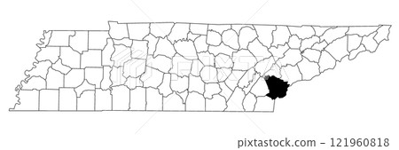 Map of Monroe County in Tennessee state on white background. single County map highlighted by black colour on Tennessee map. UNITED STATES, US. 121960818