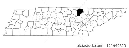 Map of fentress County in Tennessee state on white background. single County map highlighted by black colour on Tennessee map. UNITED STATES, US. Map of fentress County in Tennessee state on white background. single County map highlighted by black colour on Tennessee map. UNITED STATES, US. 121960823