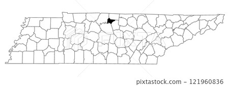 Map of trousdale County in Tennessee state on white background. single County map highlighted by black colour on Tennessee map. UNITED STATES, US. 121960836