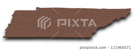 3d Tennessee map with color. United State of America, US, United State 121960871