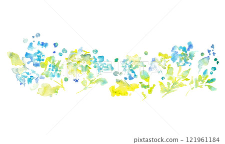 Watercolor painting. Fresh green frame parts of plants and flowers with a watercolor touch. Vector illustration of plants. Watercolor painting. Fresh green frame parts of plants and flowers with a watercolor touch. Vector illustration of plants. 121961184