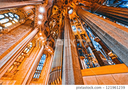 Sagrada Familia,beautiful and majestic  interior view. 121961239