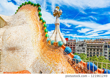 Outdoor on roof Gaudi's creation- House Casa Batllo. 121961249