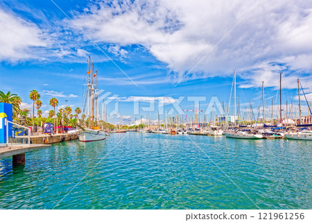 Barcelona. Seaport and Yacht parking at the pier. Barcelona. Seaport and Yacht parking at the pier. 121961256