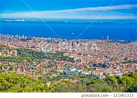 Area Mount Tibidabo, where the Sagrat Cor church is located. Barcelona. 121961315