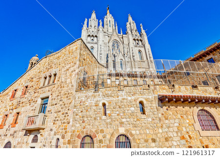 Area Mount Tibidabo, where the Sagrat Cor church is located. Barcelona. 121961317