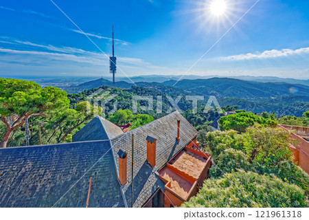 Area Mount Tibidabo, where the Sagrat Cor church is located. Barcelona. 121961318