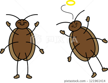 Illustration of a healthy cockroach and an exterminated cockroach 121961414