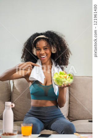 Lifestyles and Healthcare. fitness ,workout, home exercise Woman in exercise gear. 121961480