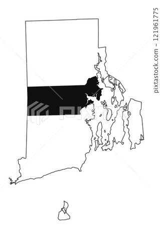 Map of Kent County in Rhode Island state on white background. single County map highlighted by black colour on Rhode Island map. UNITED STATES, US 121961775