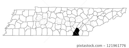 Map of Hamilton County in Tennessee state on white background. single County map highlighted by black colour on Tennessee map. UNITED STATES, US. 121961776