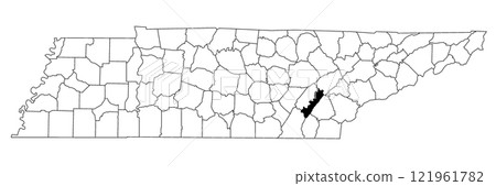 Map of meigs County in Tennessee state on white background. single County map highlighted by black colour on Tennessee map. UNITED STATES, US. 121961782