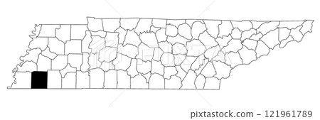 Map of Fayette County in Tennessee state on white background. single County map highlighted by black colour on Tennessee map. UNITED STATES, US. 121961789