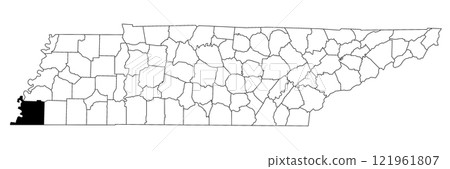 Map of Shelby County in Tennessee state on white background. single County map highlighted by black colour on Tennessee map. UNITED STATES, US. 121961807