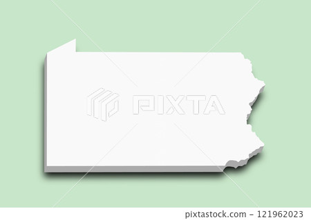 3d Map of Pennsylvania state with color.  United State of America, US, United State. 3d Map of Pennsylvania state with color.  United State of America, US, United State. 121962023
