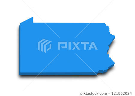 3d Map of Pennsylvania state with color.  United State of America, US, United State. 121962024
