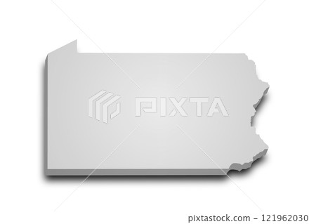 3d Map of Pennsylvania state with color.  United State of America, US, United State. 121962030