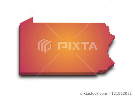 3d Map of Pennsylvania state with color.  United State of America, US, United State. 121962051