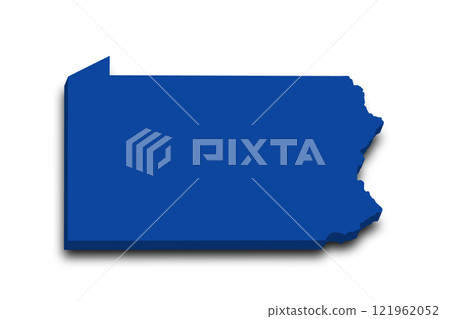 3d Map of Pennsylvania state with color. United State of America, US, United State. 3d Map of Pennsylvania state with color. United State of America, US, United State. 121962052