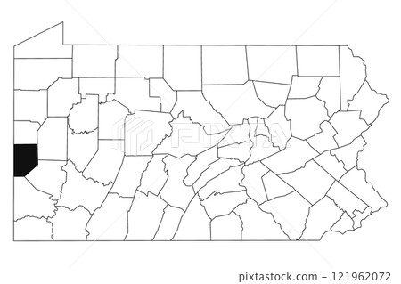 Map of beaver County in Pennsylvania state on white background. single County map highlighted by black colour on Pennsylvania map. UNITED STATES, US 121962072